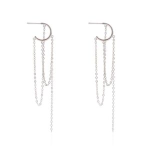 SLUYNZ 925 Sterling Silver Dangle Earrings Tassel Chain for Women Dangle Earrings Long Earrings Huggie Studs Dangle Chain (A-Silver)