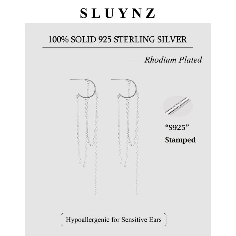 SLUYNZ 925 Sterling Silver Dangle Earrings Tassel Chain for Women Dangle Earrings Long Earrings Huggie Studs Dangle Chain (A-Silver)