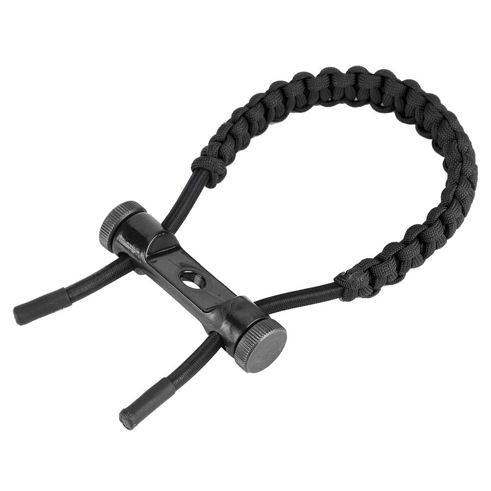 Bow Wrist Sling, 1Pc Archery Adjustable Compound Wrist Rope Durable Leather Braided Cord Rope Hunting Accessory (Black)