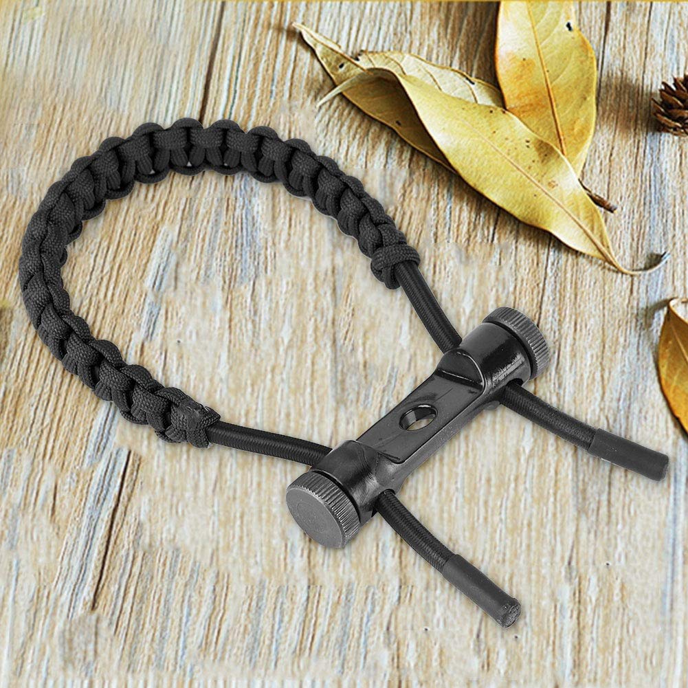 Bow Wrist Sling, 1Pc Archery Adjustable Compound Wrist Rope Durable Leather Braided Cord Rope Hunting Accessory (Black)