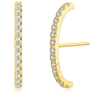 18K Gold Plated Sterling Silver Paved Gemstone Curved Bar Ear Cuffs Suspender Earrings CZ Huggie Earrings