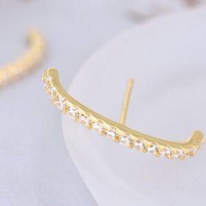 18K Gold Plated Sterling Silver Paved Gemstone Curved Bar Ear Cuffs Suspender Earrings CZ Huggie Earrings