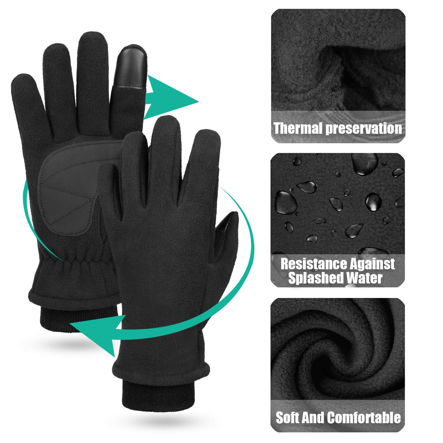 OZERO Winter Waterproof Gloves for Men: Women Gloves for Running Touchscreen - XS Size & Black