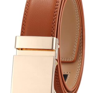 guvoosm Men's Belt Ratchet Leather Dress Suit Casual Jeans Belts -Trim to fit-35cm wide-505-TAN-110