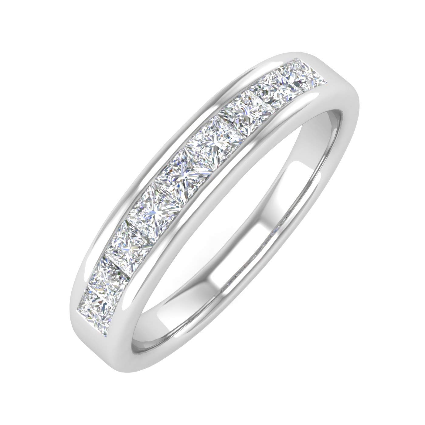 FINEROCK 1/2 Carat Channel Set Princess Cut Diamond Wedding Band Ring in 14K White Gold (Ring Size 5)