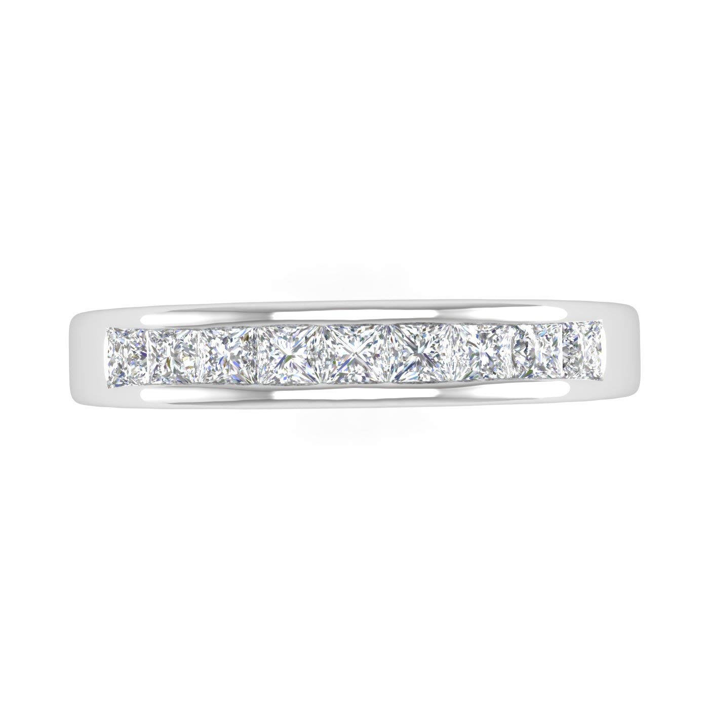 FINEROCK 1/2 Carat Channel Set Princess Cut Diamond Wedding Band Ring in 14K White Gold (Ring Size 5)