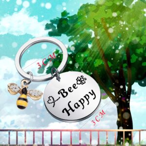 bobauna Bee Keychain With Bumble Bee Chram Bee Jewelry Motivational Gift For Friend Family (bee happy keychain)