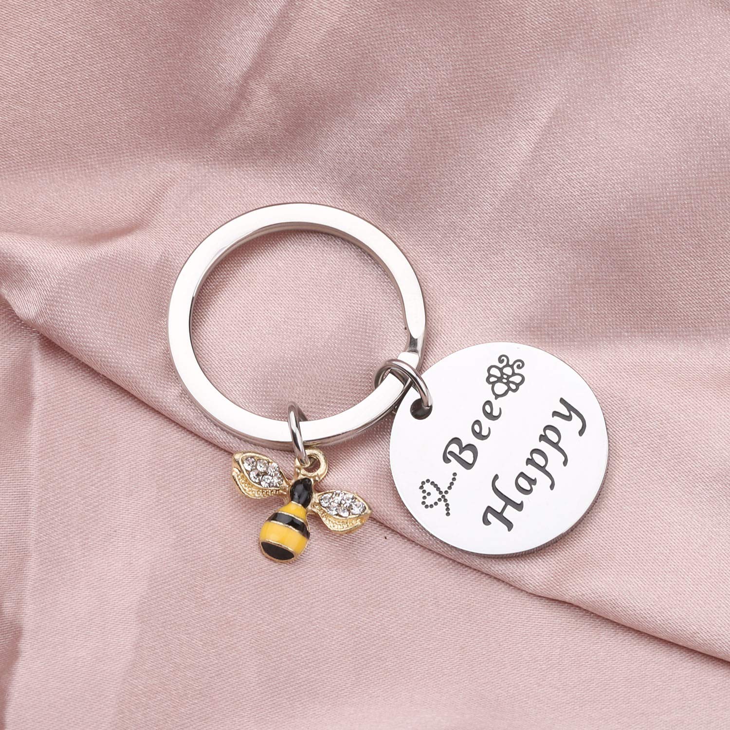 bobauna Bee Keychain With Bumble Bee Chram Bee Jewelry Motivational Gift For Friend Family (bee happy keychain)