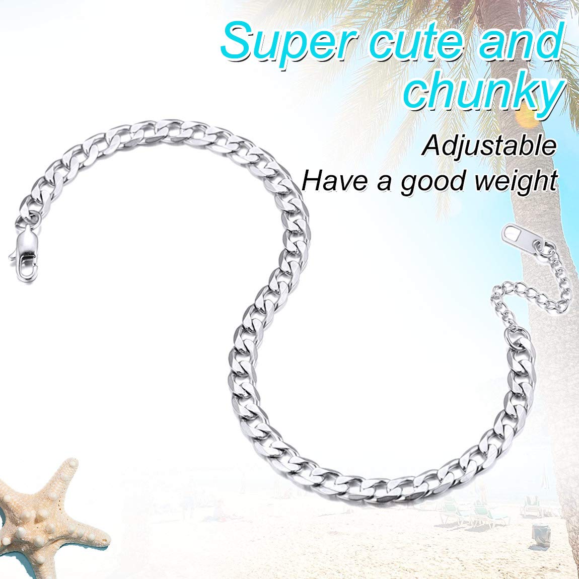 Anklets for Women Stainless Steel Barefoot Jewelry Ankle Bracelets Cuban Link Ankle Chain Mens Chain Anklet