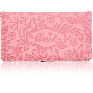 juvale floral checkbook cover for women card holder wallet for checks & credit cards, rfid blocking (pink)