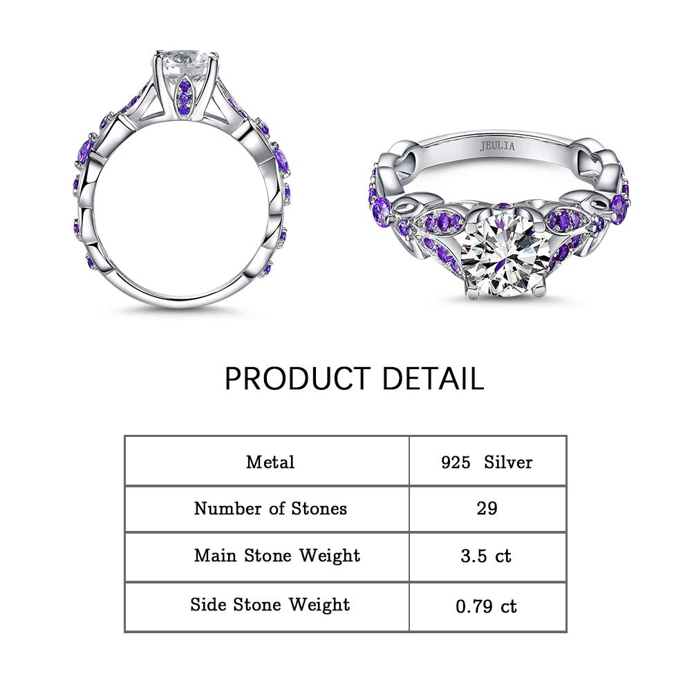 Jeulia 4.3 Carat Personalized Sterling Silver Butterfly Rings for Women Purple Amethyst Birthstone Bridal Rings Set Round Cut Wedding Engagement Promise