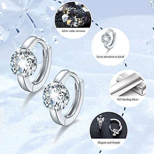 JUSTKIDSTOY Huggie Earrings 925 Sterling Silver Huggie Hoop Earrings Hypoallergenic Round Cut Cubic Zirconia Infinity Hoop Earrings for Sensitive Ear Women Daughter Birthday Gift