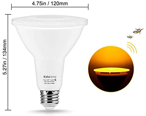 PAR38 Yellow Dusk to Dawn LED Bug Light Bulb LED Outdoor Flood Light Bulbs with 10W or 100W Equivalent, 2000K, Yellow, Dusk to Dawn LED Flood Light Bulbs Outdoor Patio, Backyard, Front Door 2 Pack