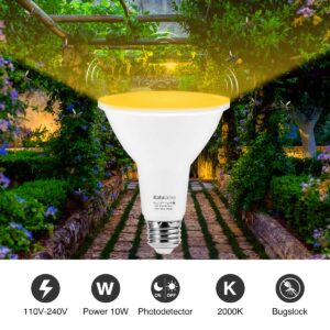 PAR38 Yellow Dusk to Dawn LED Bug Light Bulb LED Outdoor Flood Light Bulbs with 10W or 100W Equivalent, 2000K, Yellow, Dusk to Dawn LED Flood Light Bulbs Outdoor Patio, Backyard, Front Door 2 Pack