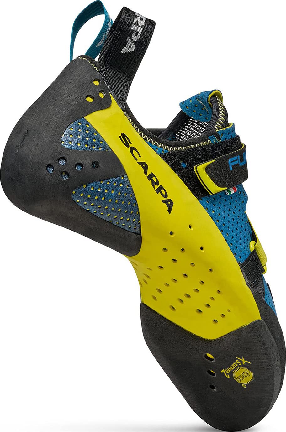 SCARPA Furia Air Rock Climbing Shoes for Sport Climbing and Bouldering - Specialized Performance for Sensitivity and Breathability - Baltic Blue/Yellow - 7-7.5