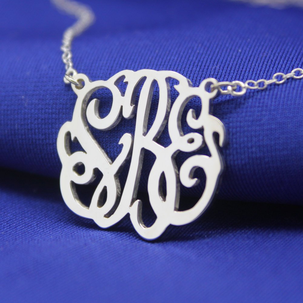 JOELLE JEWELRY Personalized Name Necklace Monogram Initial Sterling Silver-Customized Pendant with Your Initials