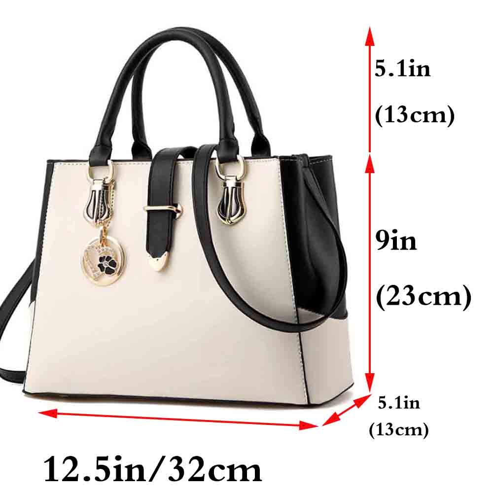 Rullar Women Handbag and Purse Stitching Shoulder Top-handle Bag Tote with Heart-shaped Pendant Beige