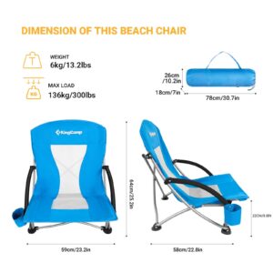 KingCamp Beach Chairs Foding Portable Lightweight Sand for Big Boy with Cup Holder,Carry Bag Padded Armrest for Outdoor Camping Lawn Concert Traveling Festival, Low Back, LowBack Blue 2