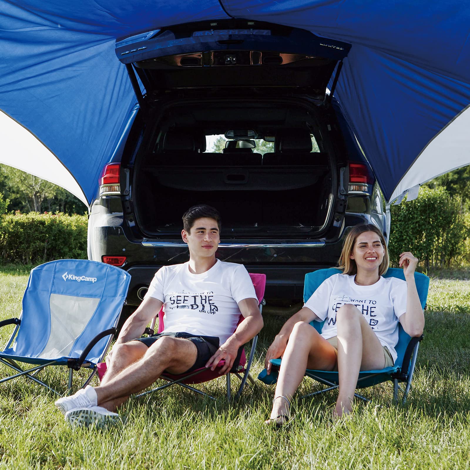 KingCamp Beach Chairs Foding Portable Lightweight Sand for Big Boy with Cup Holder,Carry Bag Padded Armrest for Outdoor Camping Lawn Concert Traveling Festival, Low Back, LowBack Blue 2