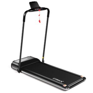 gymax folding treadmill, slim foldable exercise running walking machine with led monitor & tablet/phone holder, ultra-thin installation-free treadmill for home/gym black