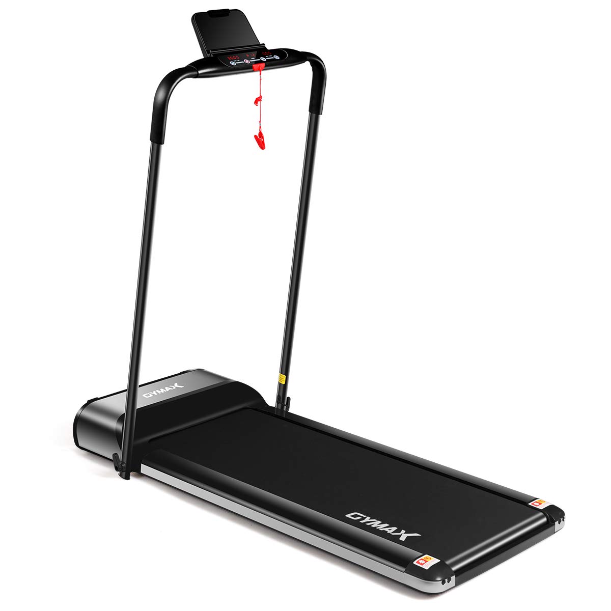 GYMAX Folding Treadmill, Slim Foldable Exercise Running Walking Machine with LED Monitor & Tablet/Phone Holder, Ultra-Thin Installation-Free Treadmill for Home/Gym Black