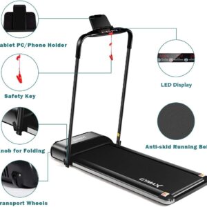 GYMAX Folding Treadmill, Slim Foldable Exercise Running Walking Machine with LED Monitor & Tablet/Phone Holder, Ultra-Thin Installation-Free Treadmill for Home/Gym Black