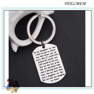 FEELMEM To My Daughter-In-law Keychain I Did Not Get To Choose You That Honor Was My Son's Wedding Jewelry Daughter in Law Gift(silver)