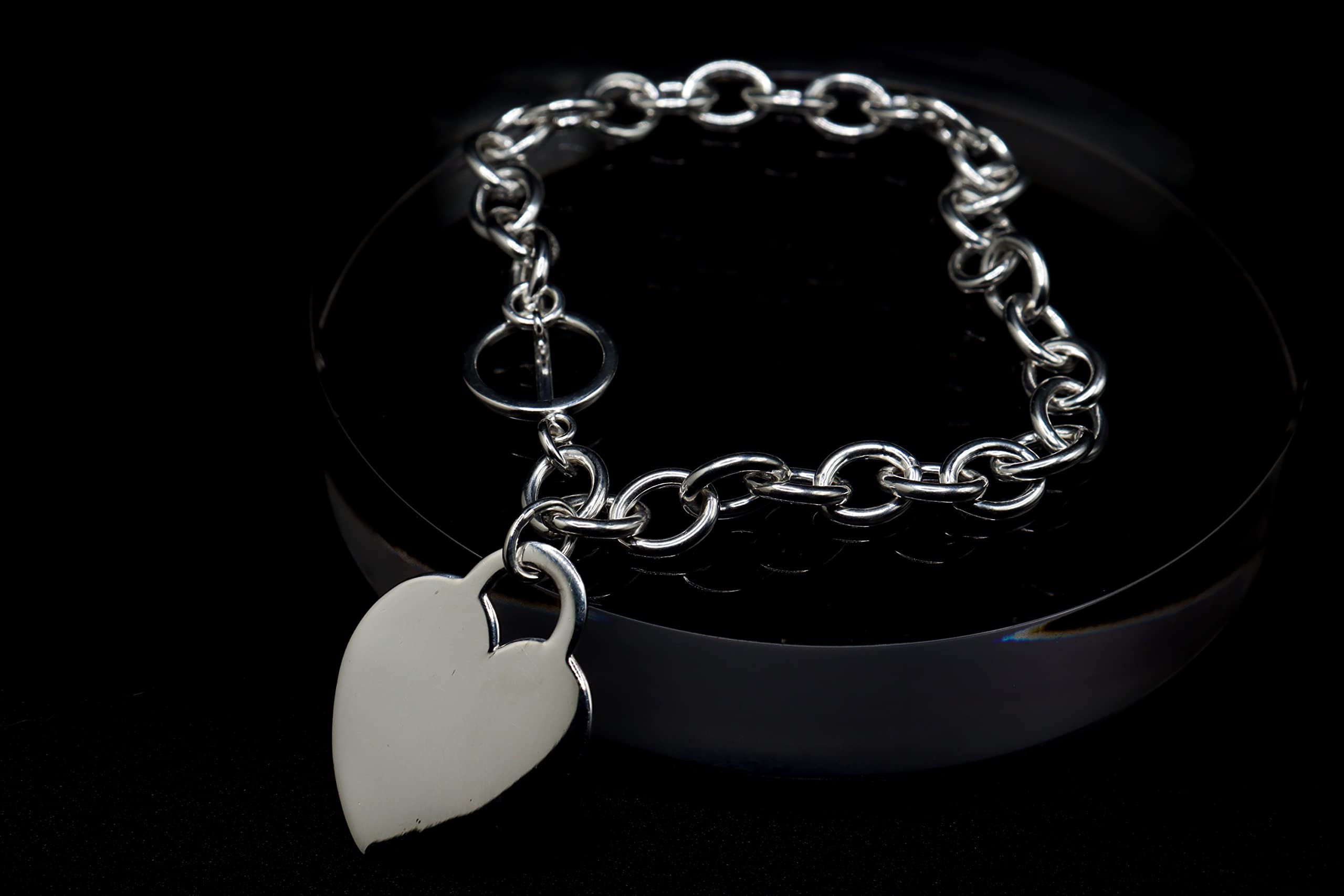 PORI JEWELERS .925 Sterling Silver Heart Charm Bracelet - For Women - Toggle Lock - 7.5"