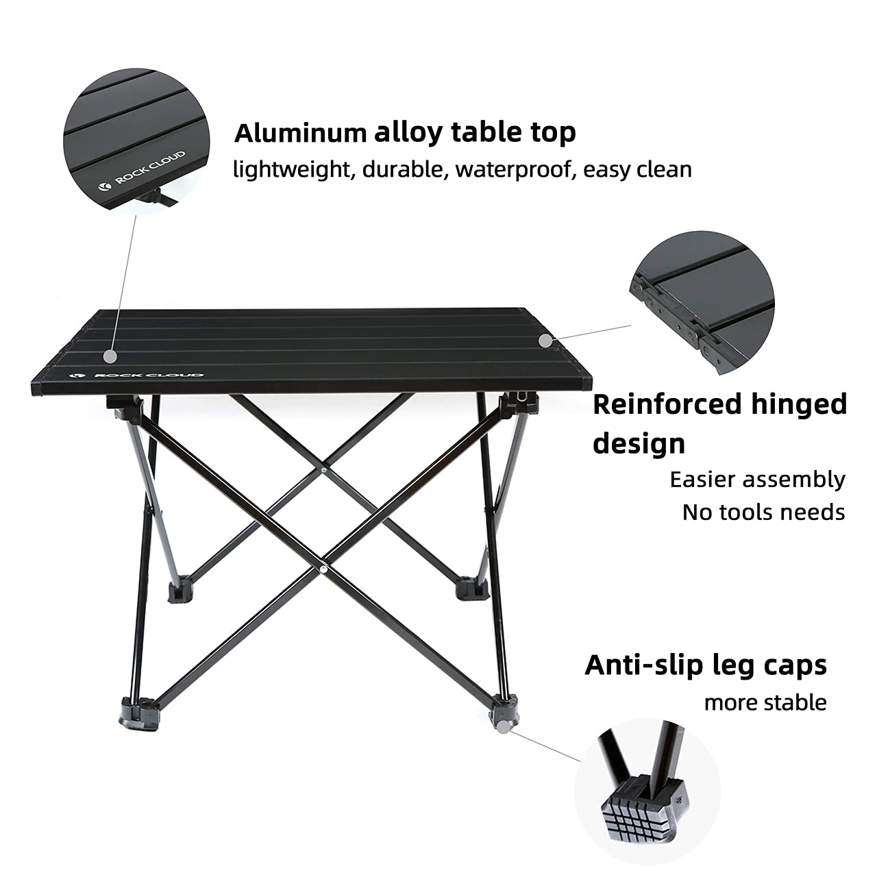 ROCK CLOUD Portable Camping Table Ultralight Aluminum Folding Beach Table Camp for Camping Hiking Backpacking Outdoor Picnic, Black