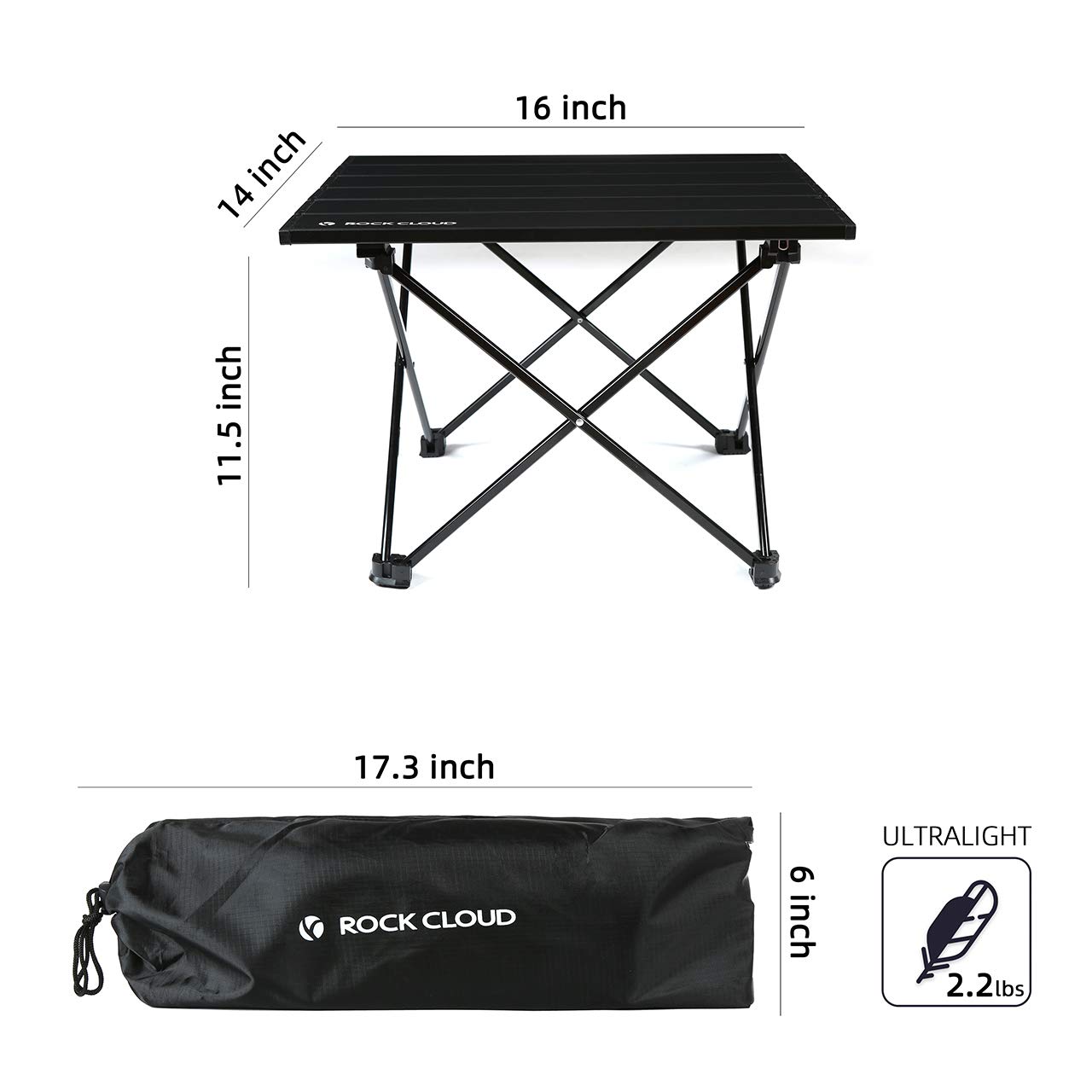 ROCK CLOUD Portable Camping Table Ultralight Aluminum Folding Beach Table Camp for Camping Hiking Backpacking Outdoor Picnic, Black