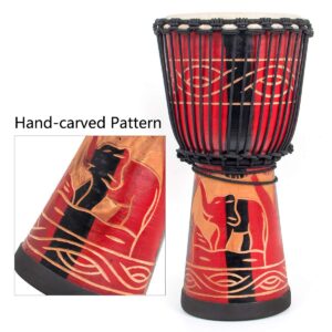 Djembe Drum, AKLOT African Drum Hand-Carved 9.5'' x 20'' Mahogany Goatskin Drumhead for Adults Beginners (Red)