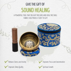 Wish Well Tibetan Singing Bowl Set ~ 4" Sound Bowl with 7 Chakra Crystal Stones, Rose Quartz Pendulum, Fabric Case, Cushion, & Mallet ~ Perfect For Meditation, Yoga, Spiritual Healing, & Mindfulness