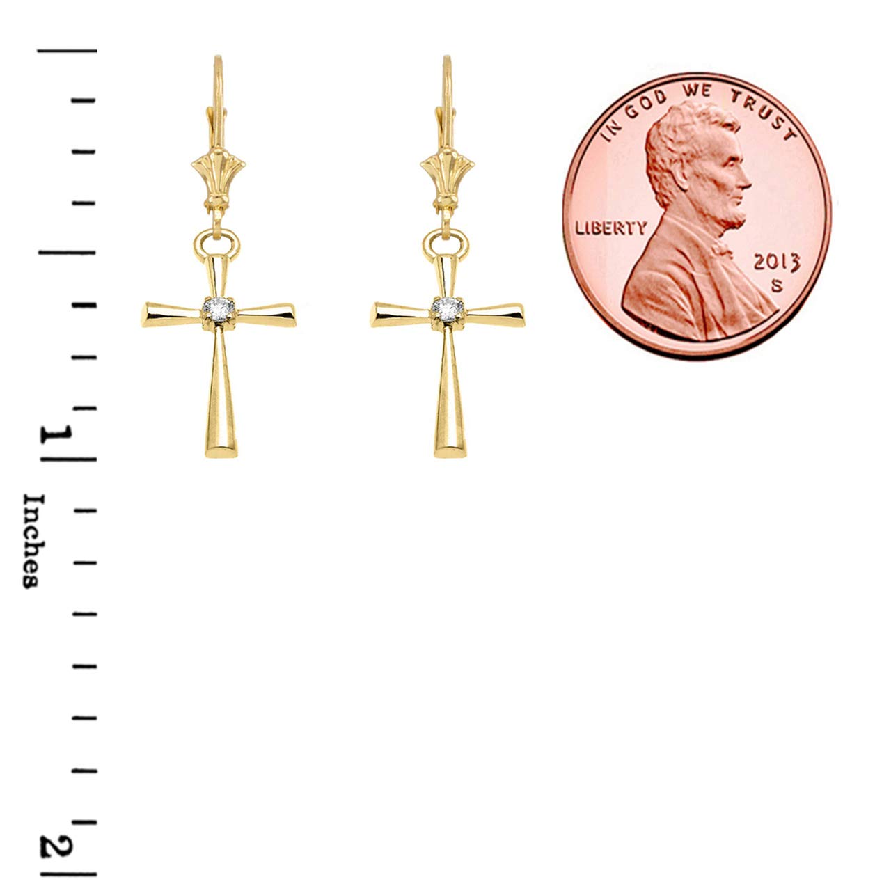 Certified 14k Yellow Gold Solitaire Diamond Cross Leverback Earrings