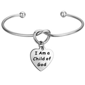 fotap i am a child of god stainless steel charm bangle first communion gift baptism gift confirmation gift religious gift (god cuff bracelet)