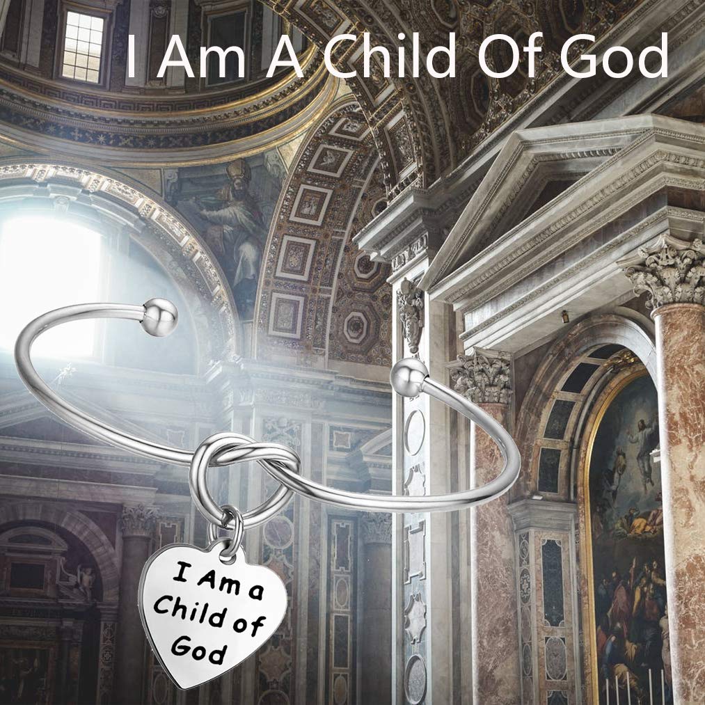 FOTAP I Am A Child Of God Stainless Steel Charm Bangle First Communion Gift Baptism Gift Confirmation Gift Religious Gift (God cuff bracelet)