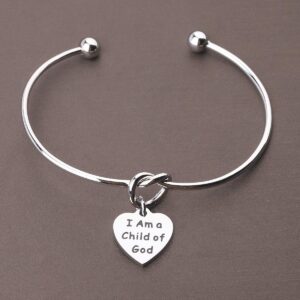 FOTAP I Am A Child Of God Stainless Steel Charm Bangle First Communion Gift Baptism Gift Confirmation Gift Religious Gift (God cuff bracelet)