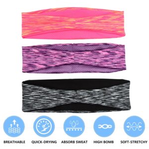 Fashion Headbands for Womens - Sweatband & Hair Bands for Working, Running, Cross fit, Cycling, Yoga - Stretchy Moisture Wicking Women Headband(3 Packs)