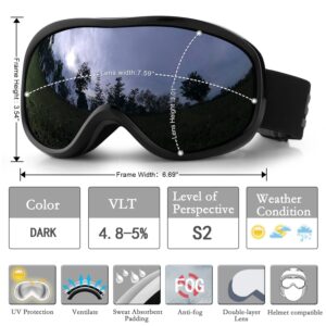 SPOSUNE Ski Goggles Over Glasses with Dual lens, Anti-fog Anti-UV Snow Goggle for Men Women Youth Skiing Snowmobile