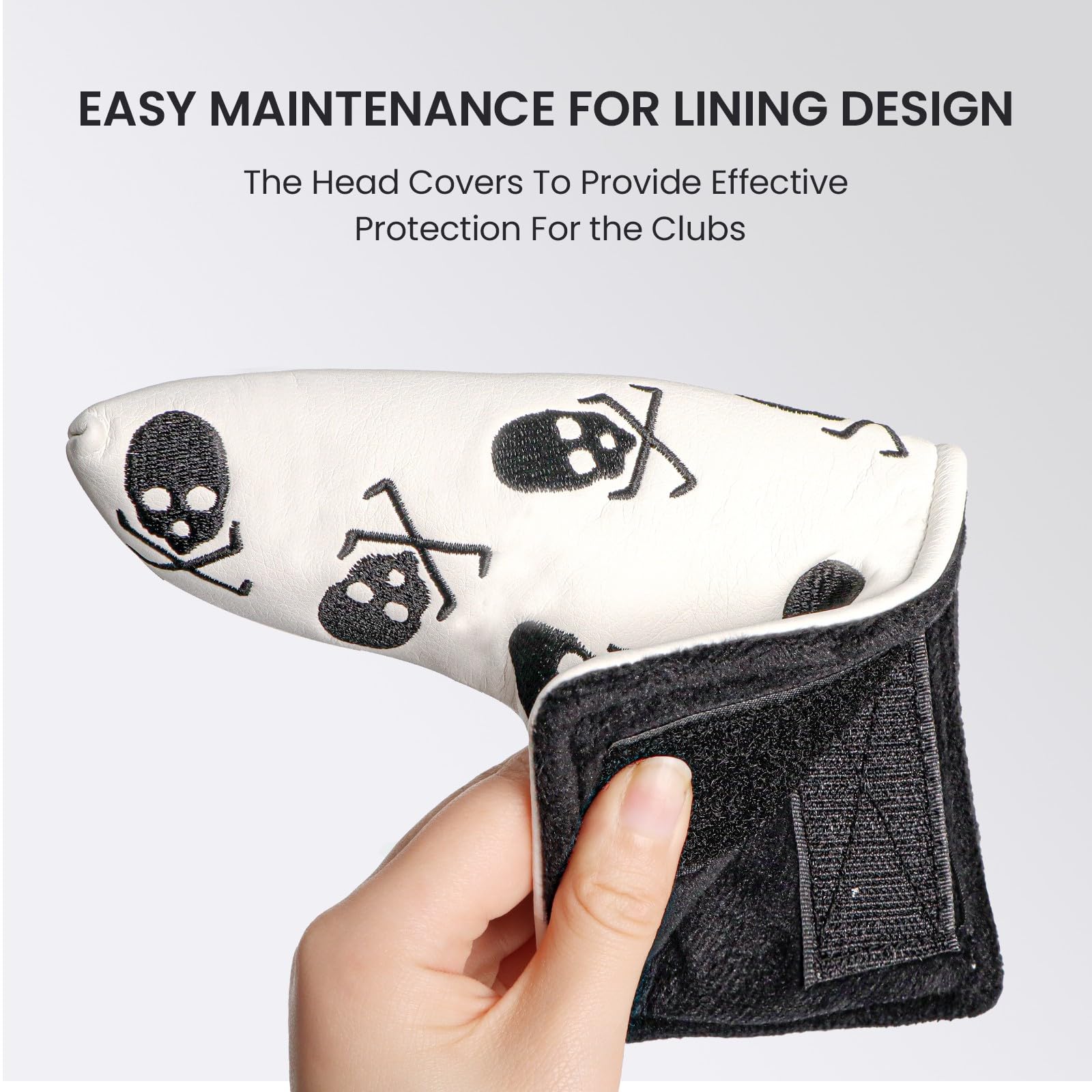 Golf Putter Head Covers Blade Club Headcover PU Leather Protector Cover Black White Fits All Putters for Men Women (White-Bones)