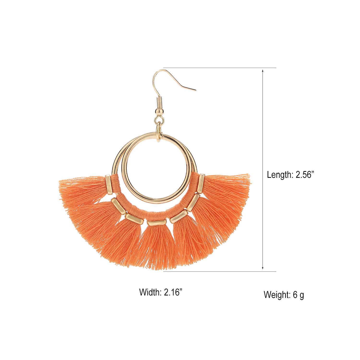 BaubleStar Fan Tassel Earrings Orange Bohemian Gold Hoop Dangle Fringe Drop Thread Tiered Layered Tassle Fashion Jewelry for Women