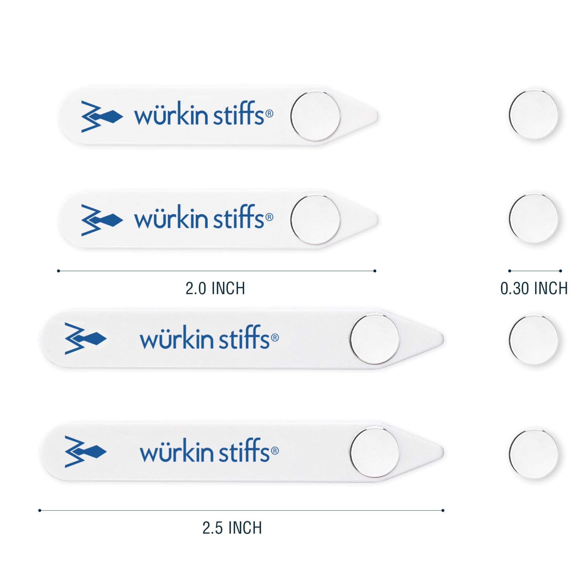 Würkin Stiffs Stiff-N-Stay Magnetic Collar Stays for Men – 2.0” and 2.5" Plastic Power Stays, 2 Pair Set with Case - Adjustable & Durable Shirt Collar Straighteners - As Seen on Shark Tank