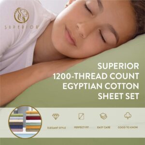 Egyptian Cotton Sheet Set - Premium 1200-Thread Count Egyptian Cotton Solid Queen Sheet Set with 18” Deep Pocket - Luxury High Thread Count Sheet Set, Queen Zephyr