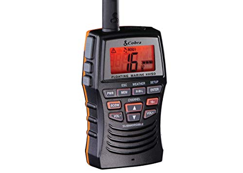 Cobra Marine Radio - MR HH150 FLT - 3 Watt, Floating, Long Range, Handheld, VHF Radio, NOAA, International, Waterproof, Submersible, Weather Alerts, LCD Screen, Belt Clip