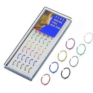 Greendou Fashion Jewelry Nose Hoop Ring,40pcs 22G Multicolor Nose Studs Rings,Stainless Steel Body Jewelry Piercing Nose Rings