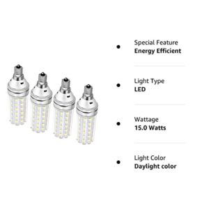 E12 Led Bulb 150 Watt Equivalent, 15W Led Candelabra Watt Light Bulbs 1500Lm Daylight White 6000k Led Chandelier Bulbs, Decorative Candle Base Non-Dimmable 4 Packs (Daylight White)