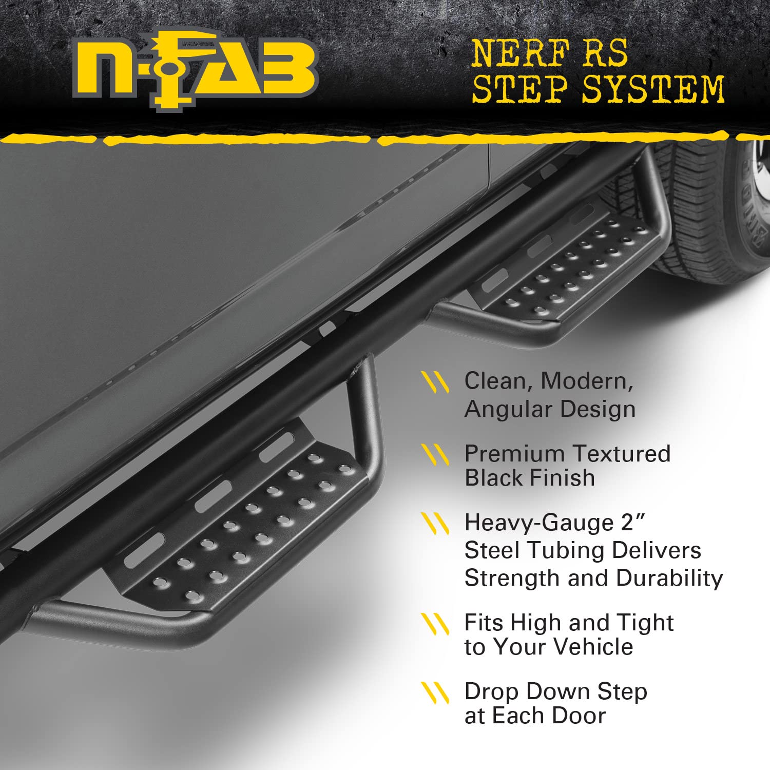 N-Fab Nerf RS Steps for Toyota Tacoma | Cab Length, Steel, Textured Black | 705418012 | Fits 2005-2022 Toyota Tacoma Double Cab All Beds, SRW Gas