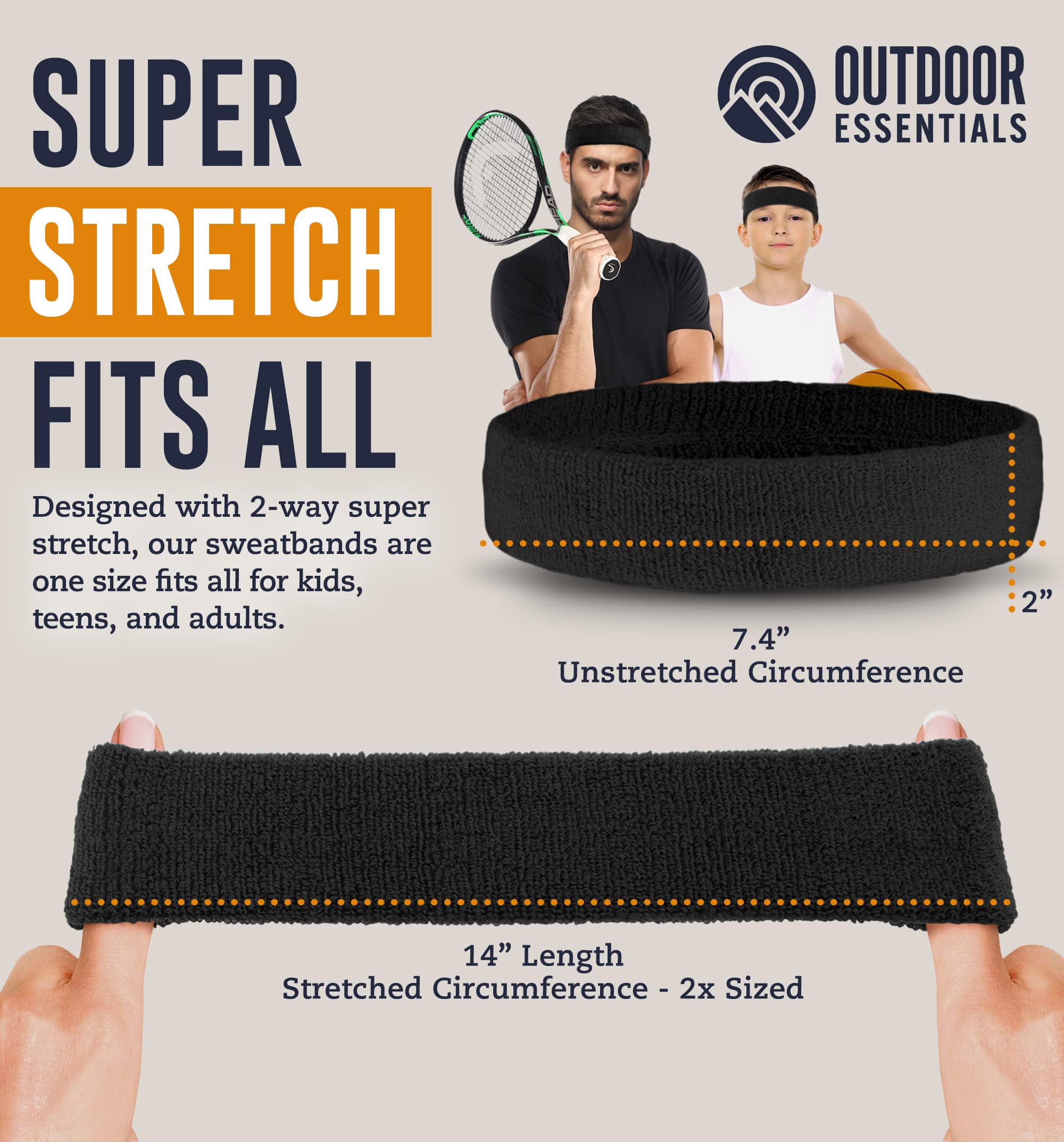 OutdoorEssentials Sweat Bands Headbands Men - Sweatbands for Women - Sports Headband - Sweat Absorbing Headband - Multipack Sweat Head Bands