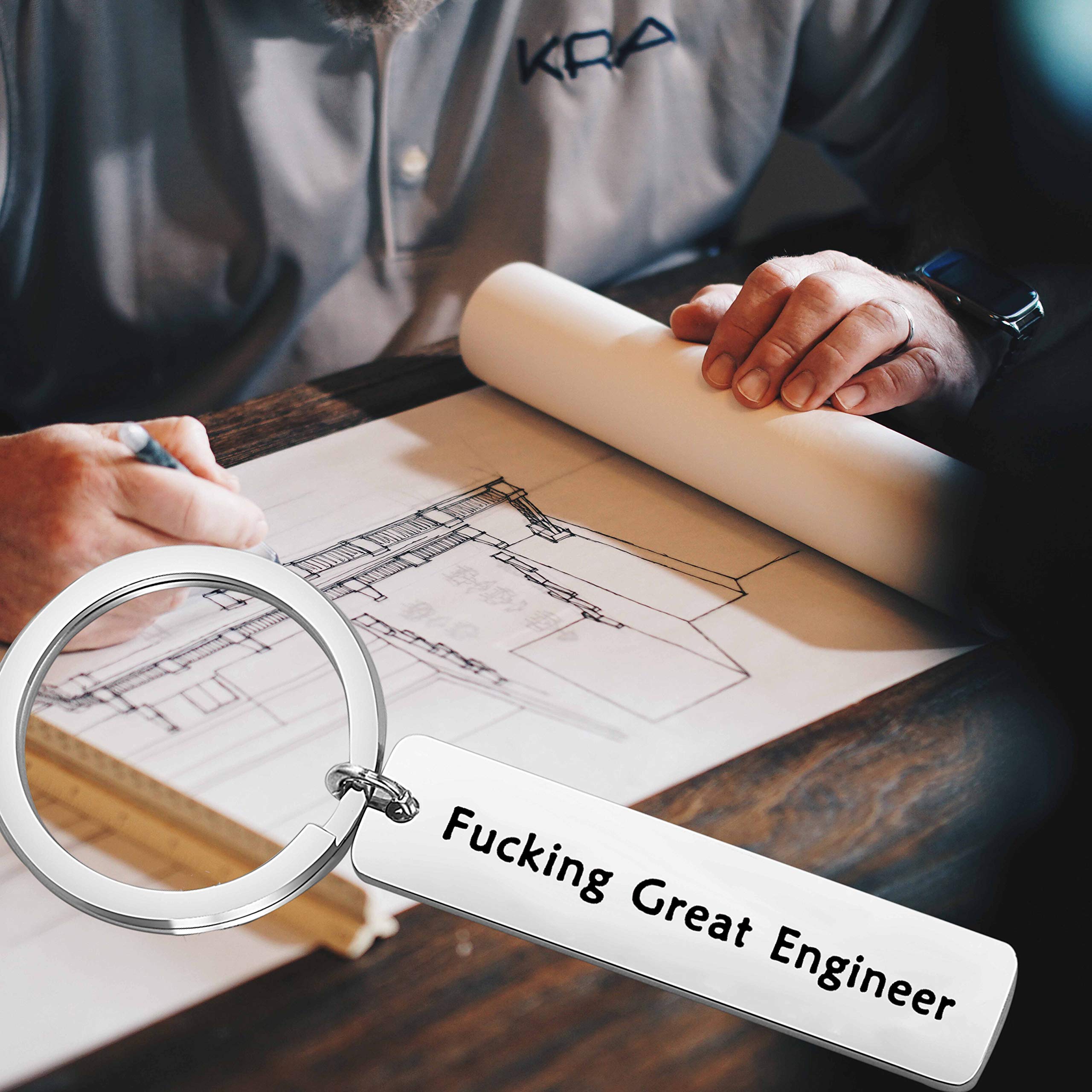 FUSTMW Fucking Great Engineer Keychain Gift Engineering Jewelry Architect, Aerospace, Software,Mechanical Engineer Gift (silver)