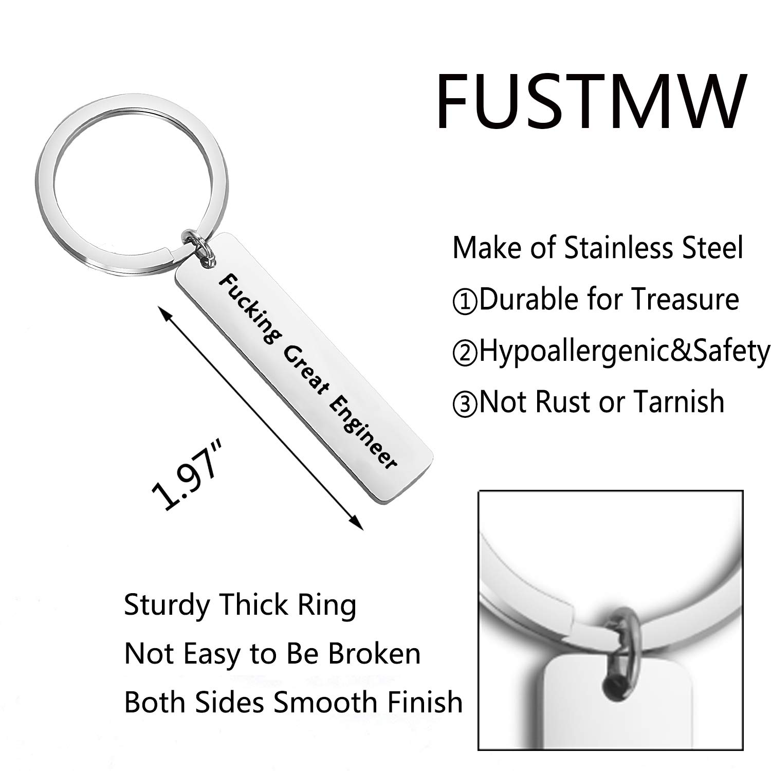 FUSTMW Fucking Great Engineer Keychain Gift Engineering Jewelry Architect, Aerospace, Software,Mechanical Engineer Gift (silver)