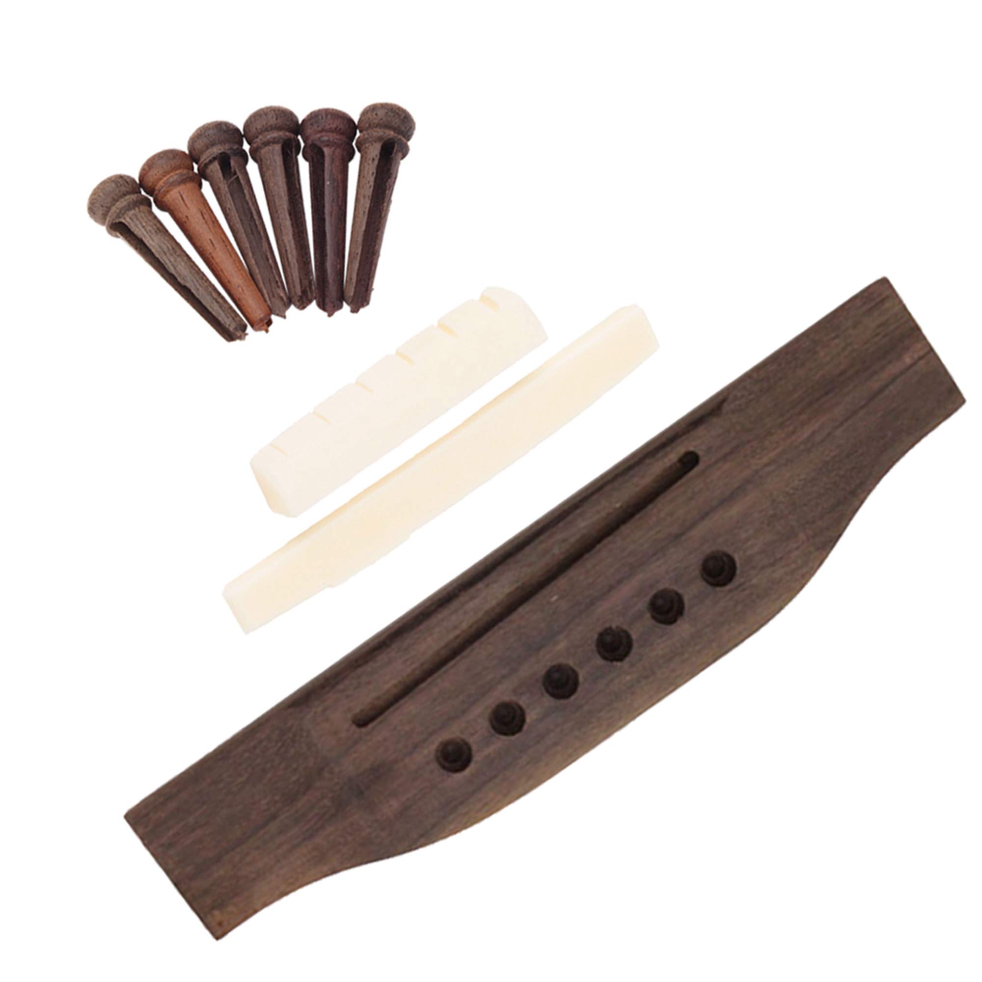 Lovermusic Set of 3 Rosewood Bridge Pins & Bone Saddle & Bone Guitar Nut for Folk Guitar